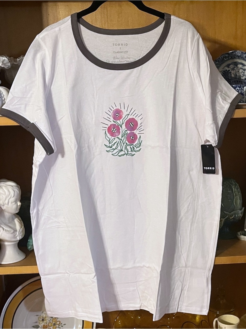 Floral Classic Fit Crew Neck Ringer Tee Size 2